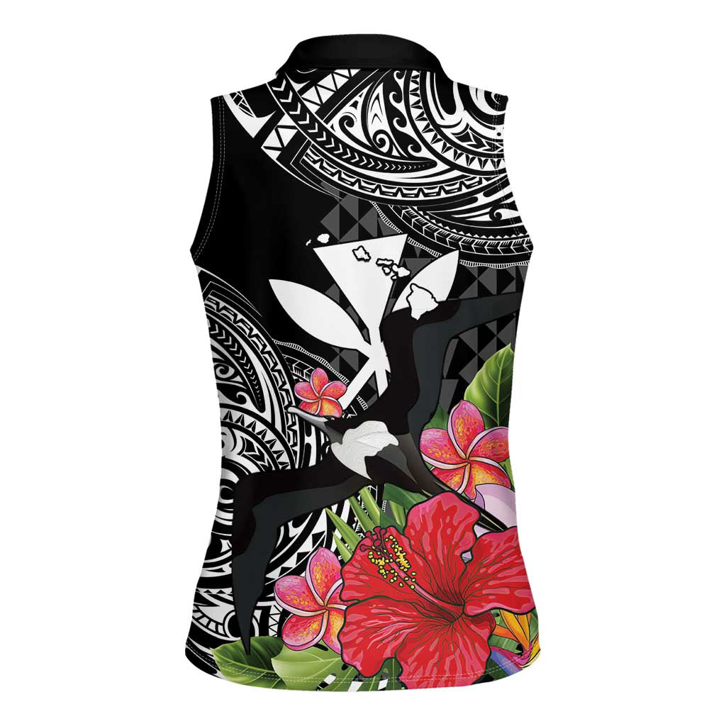 Hawaii Iwa Bird Women Sleeveless Polo Shirt Great Frigatebird Kanaka Tropical Flowers LT14 - Polynesian Pride