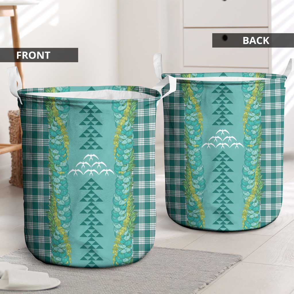 Teal Palaka Hawaii Iwa Bird Laundry Basket Hawaiian Kakau Jade Vine Lei - Polynesian Pride