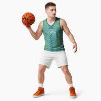 Teal Palaka Hawaii Iwa Bird Basketball Jersey Hawaiian Kakau Jade Vine Lei - Polynesian Pride