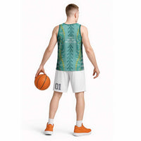 Teal Palaka Hawaii Iwa Bird Basketball Jersey Hawaiian Kakau Jade Vine Lei - Polynesian Pride