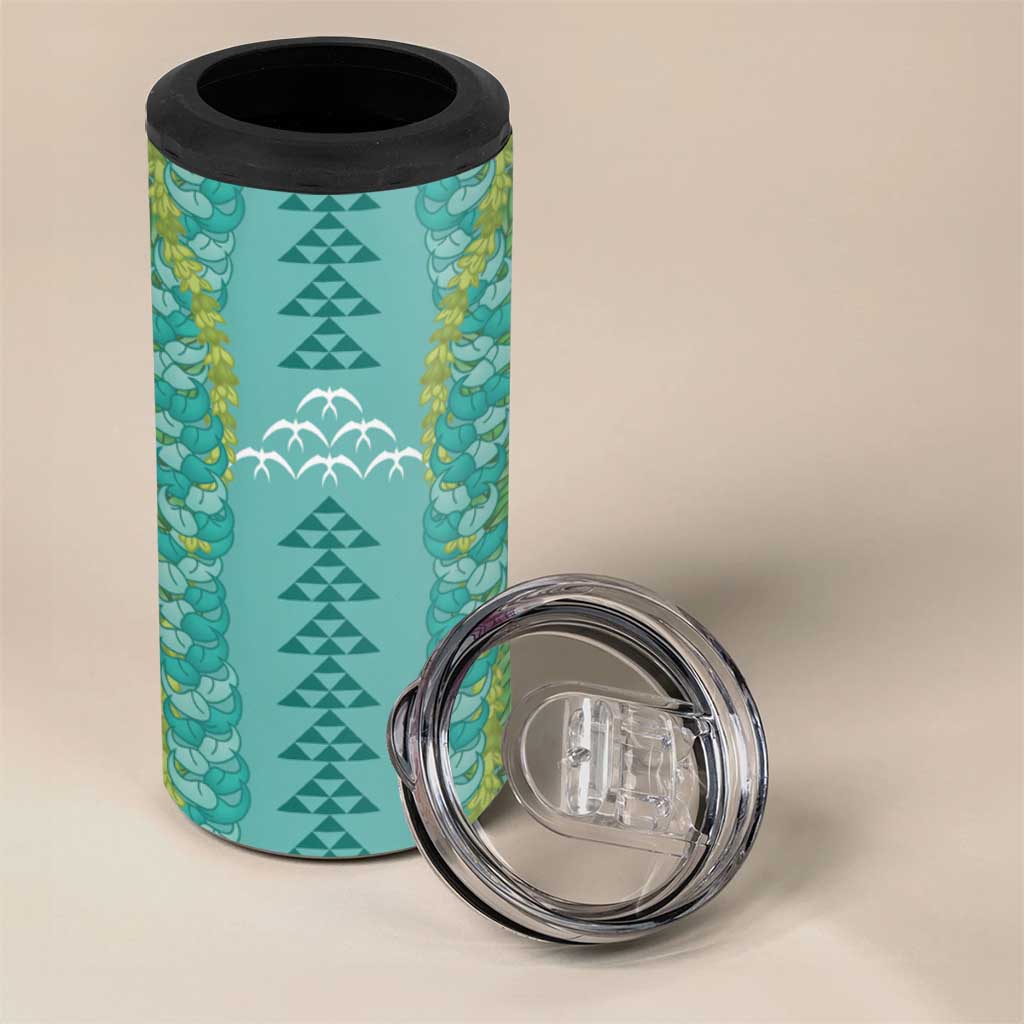 Teal Palaka Hawaii Iwa Bird 4 in 1 Can Cooler Tumbler Hawaiian Kakau Jade Vine Lei - Polynesian Pride