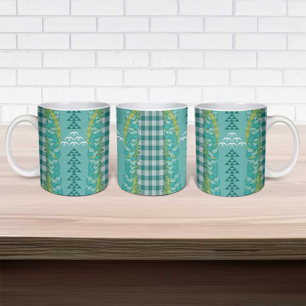 Teal Palaka Hawaii Iwa Bird Ceramic Mug Hawaiian Kakau Jade Vine Lei - Polynesian Pride