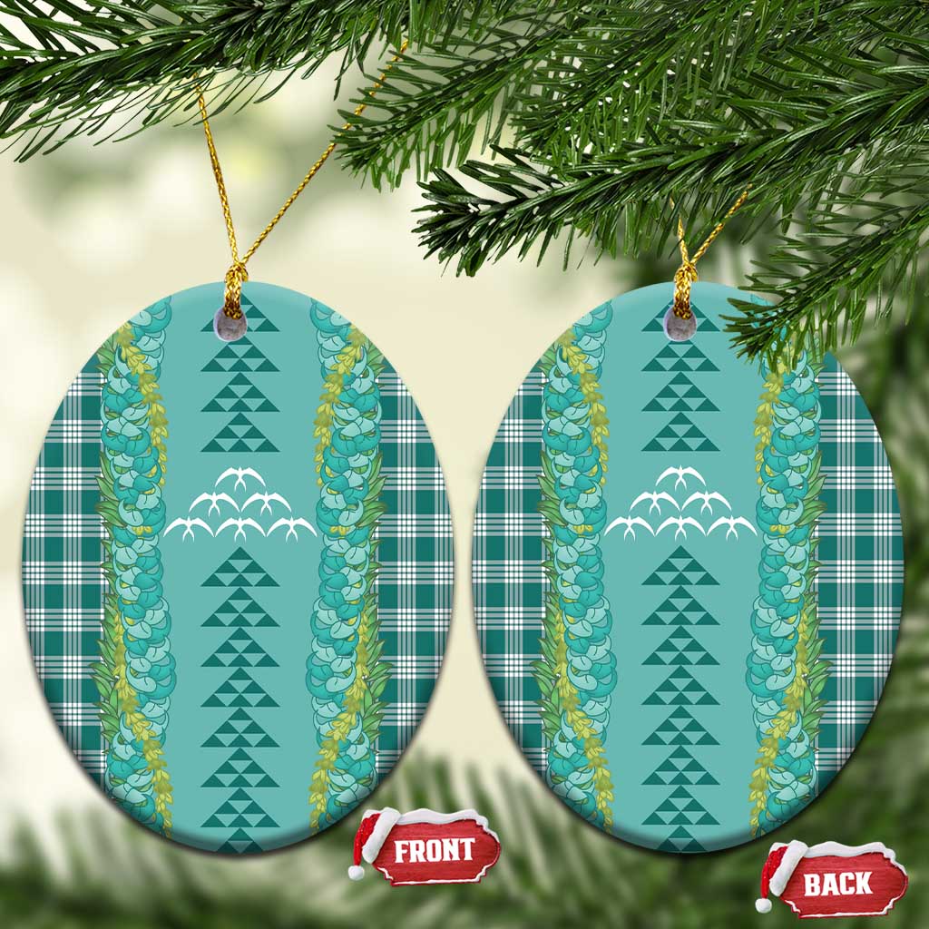 Teal Palaka Hawaii Iwa Bird Ceramic Ornament Hawaiian Kakau Jade Vine Lei - Polynesian Pride