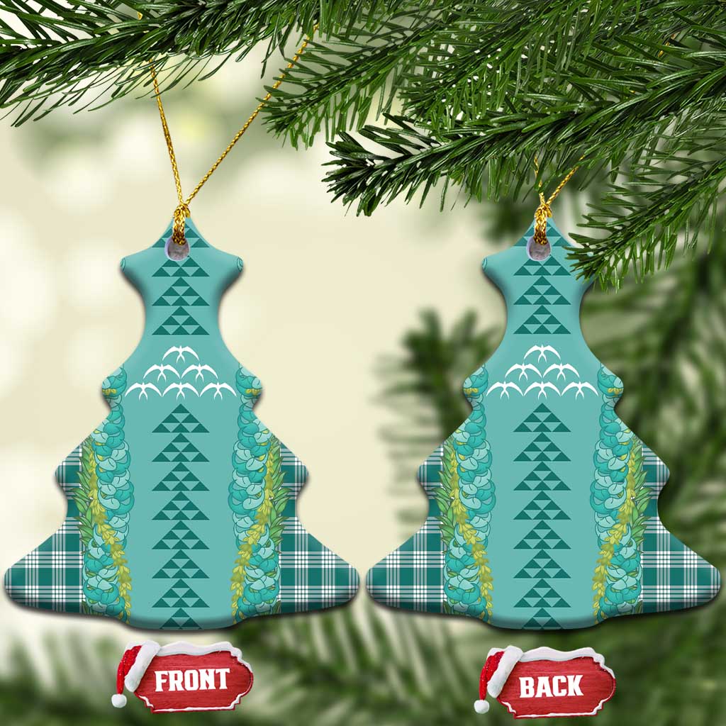 Teal Palaka Hawaii Iwa Bird Ceramic Ornament Hawaiian Kakau Jade Vine Lei - Polynesian Pride