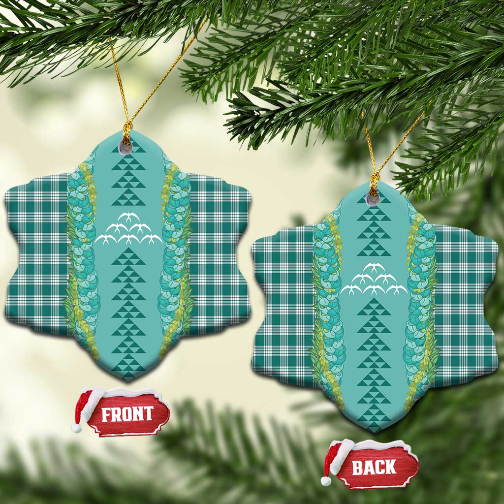 Teal Palaka Hawaii Iwa Bird Ceramic Ornament Hawaiian Kakau Jade Vine Lei - Polynesian Pride