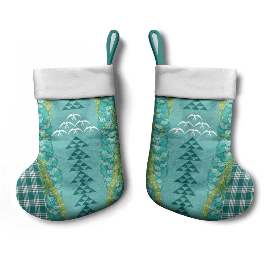 Teal Palaka Hawaii Iwa Bird Christmas Stocking Hawaiian Kakau Jade Vine Lei - Polynesian Pride