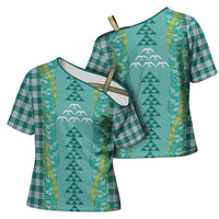 Teal Palaka Hawaii Iwa Bird Cross Shoulder Shirt Hawaiian Kakau Jade Vine Lei - Polynesian Pride
