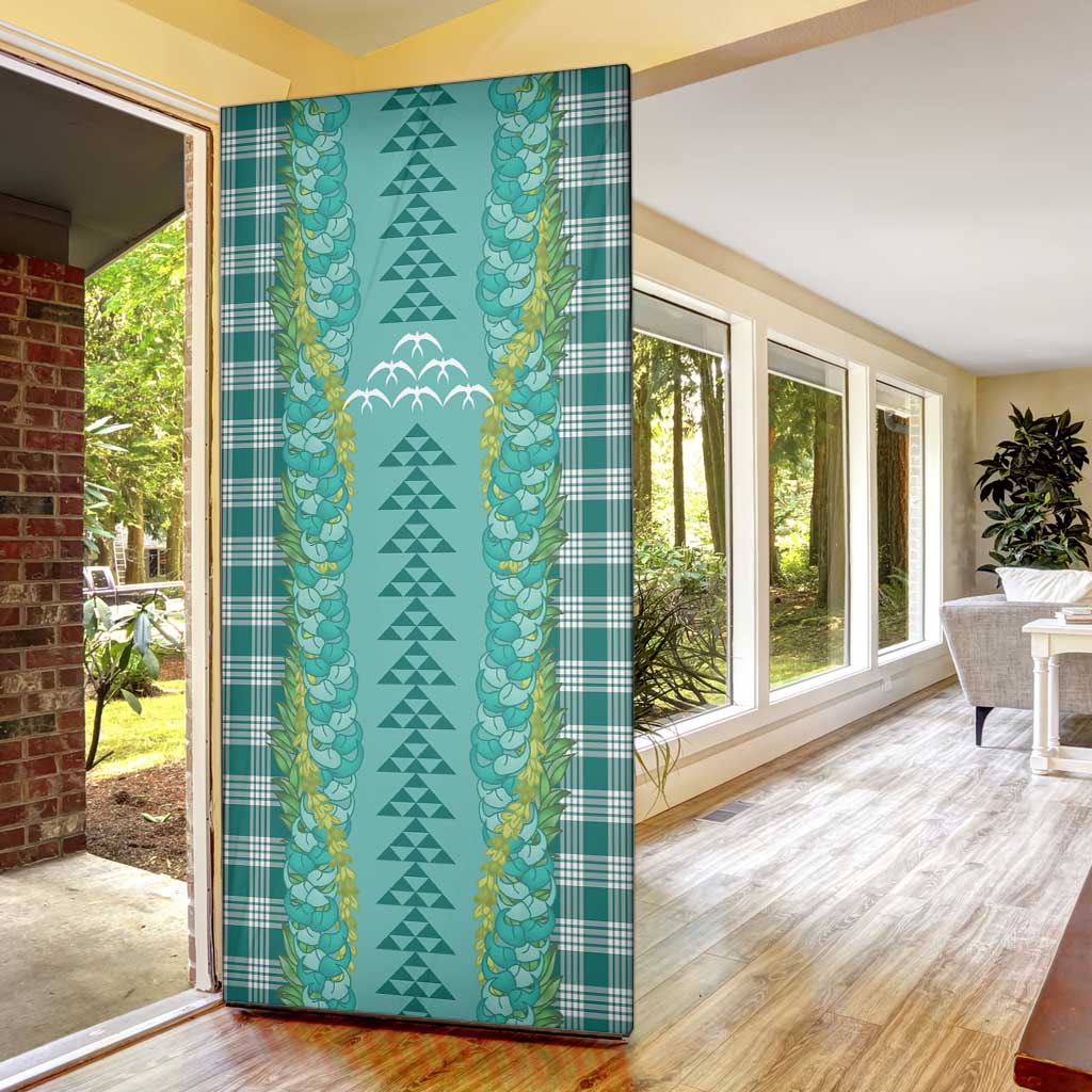 Teal Palaka Hawaii Iwa Bird Door Cover Hawaiian Kakau Jade Vine Lei - Polynesian Pride