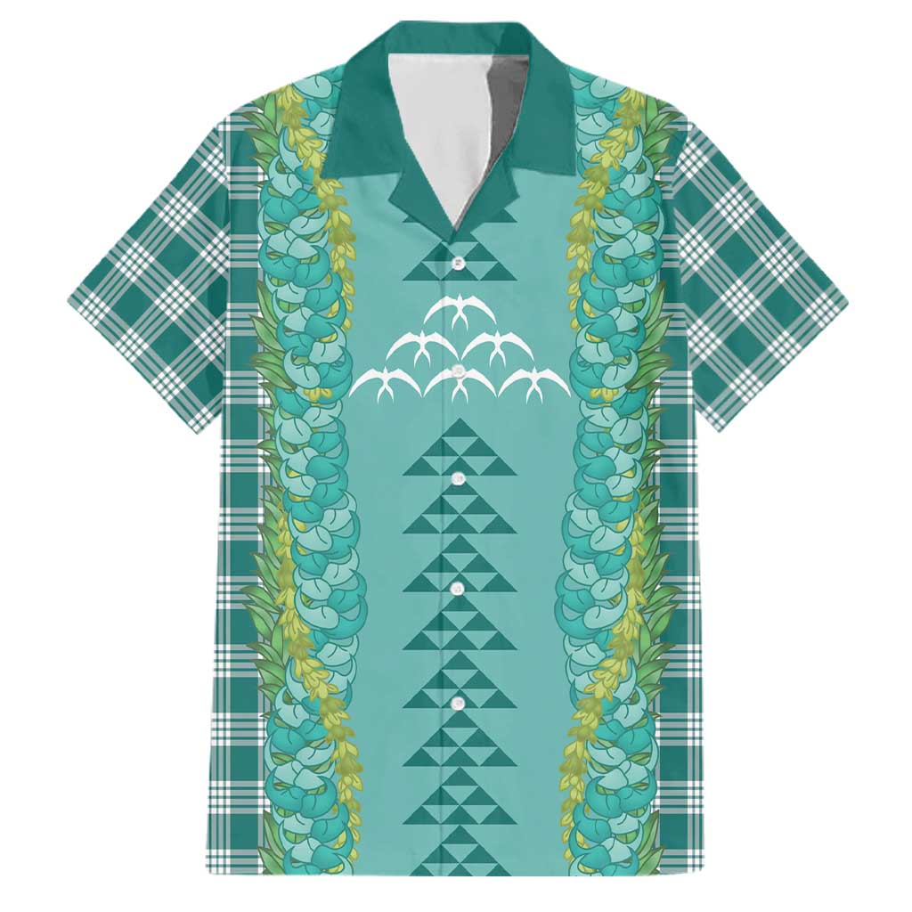 Teal Palaka Hawaii Iwa Bird Family Matching Mermaid Dress and Hawaiian Shirt Hawaiian Kakau Jade Vine Lei LT14 Dad's Shirt - Short Sleeve Teal - Polynesian Pride