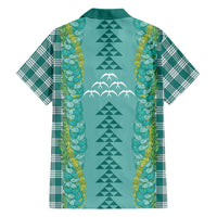Teal Palaka Hawaii Iwa Bird Family Matching Off Shoulder Short Dress and Hawaiian Shirt Hawaiian Kakau Jade Vine Lei LT14 - Polynesian Pride