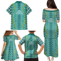 Teal Palaka Hawaii Iwa Bird Family Matching Puletasi and Hawaiian Shirt Hawaiian Kakau Jade Vine Lei LT14 - Polynesian Pride