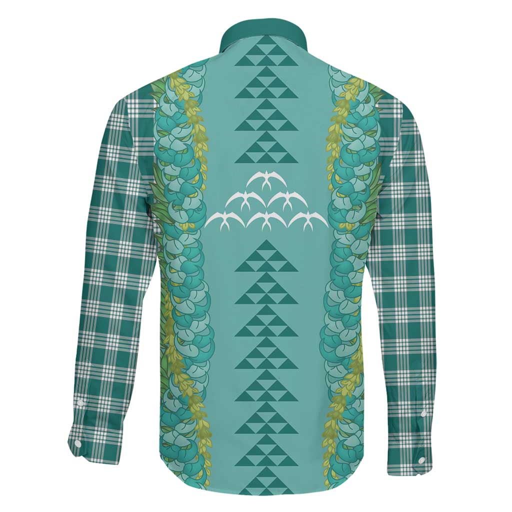Teal Palaka Hawaii Iwa Bird Family Matching Short Sleeve Bodycon Dress and Hawaiian Shirt Hawaiian Kakau Jade Vine Lei LT14 - Polynesian Pride