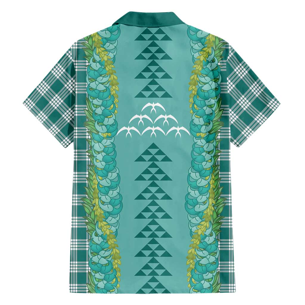 Teal Palaka Hawaii Iwa Bird Family Matching Summer Maxi Dress and Hawaiian Shirt Hawaiian Kakau Jade Vine Lei LT14 - Polynesian Pride