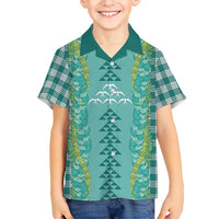 Teal Palaka Hawaii Iwa Bird Family Matching Summer Maxi Dress and Hawaiian Shirt Hawaiian Kakau Jade Vine Lei LT14 Son's Shirt Teal - Polynesian Pride