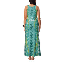 Teal Palaka Hawaii Iwa Bird Family Matching Tank Maxi Dress and Hawaiian Shirt Hawaiian Kakau Jade Vine Lei LT14 - Polynesian Pride