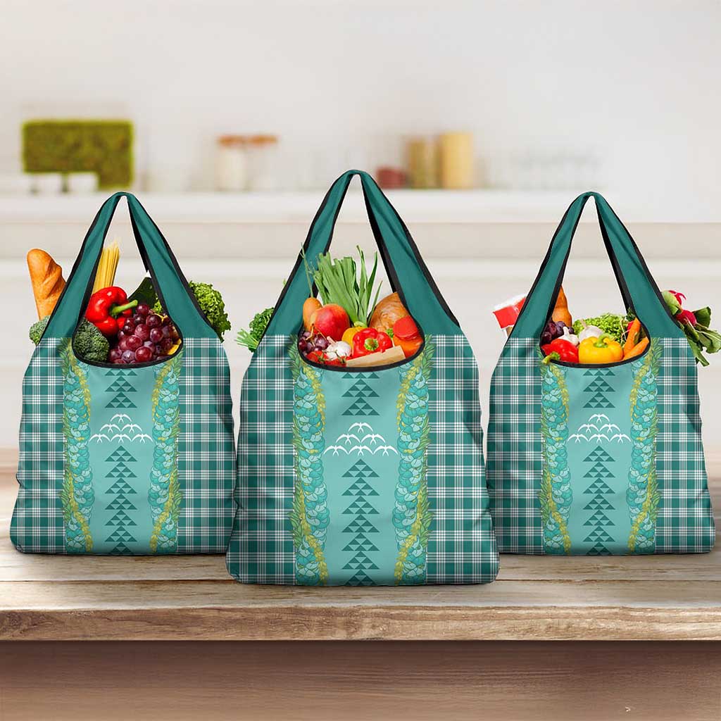 Teal Palaka Hawaii Iwa Bird Grocery Bag Hawaiian Kakau Jade Vine Lei - Polynesian Pride