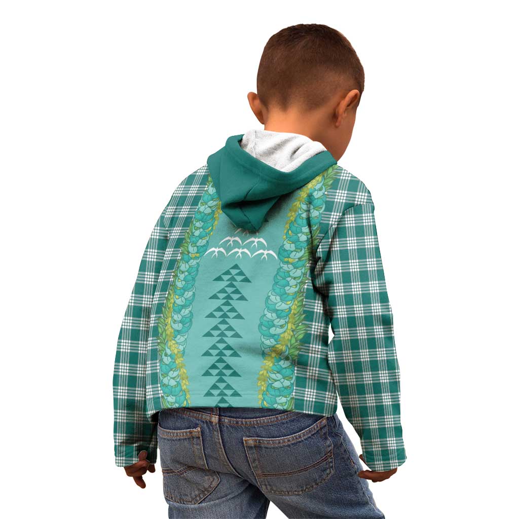 Teal Palaka Hawaii Iwa Bird Kid Hoodie Hawaiian Kakau Jade Vine Lei - Polynesian Pride