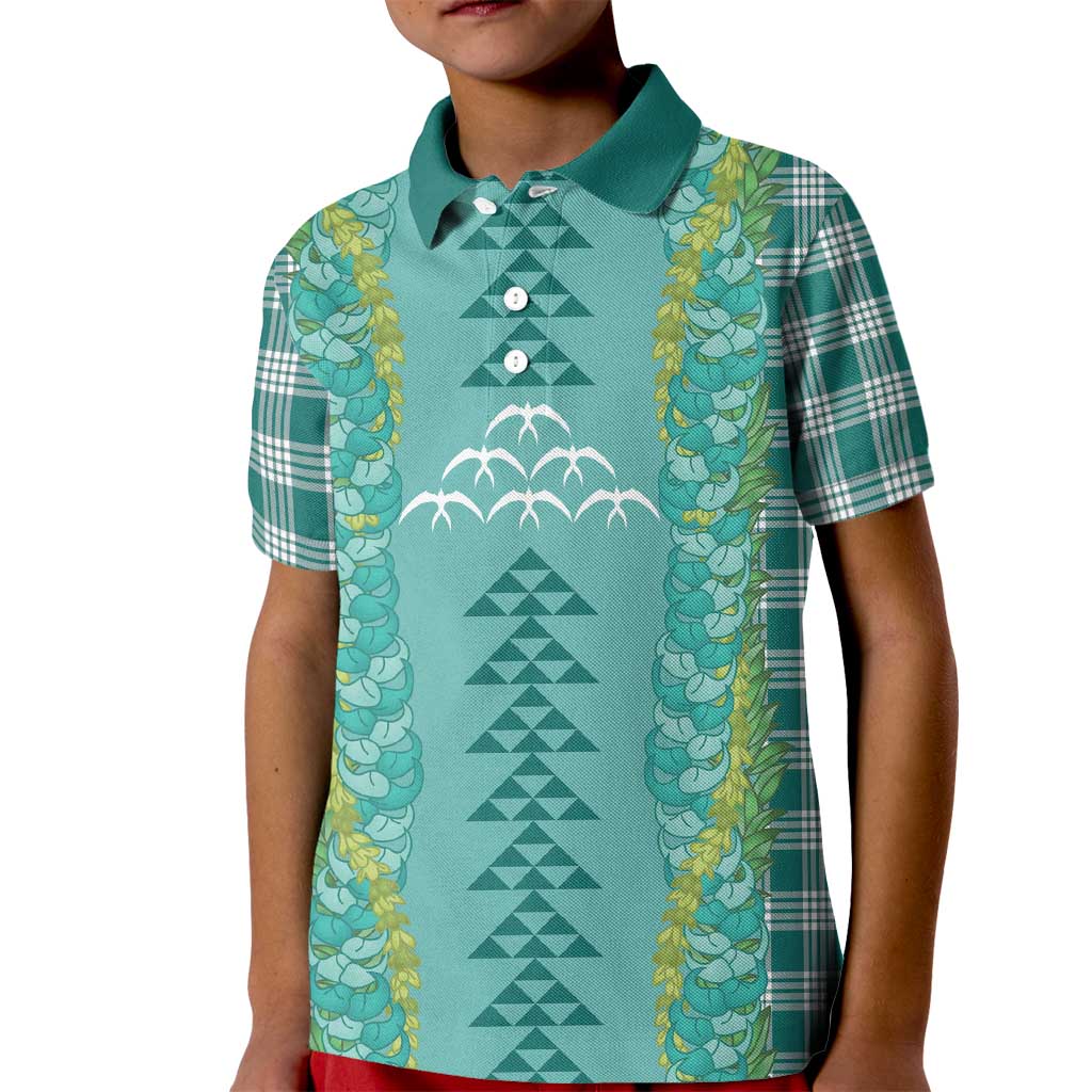 Teal Palaka Hawaii Iwa Bird Kid Polo Shirt Hawaiian Kakau Jade Vine Lei - Polynesian Pride