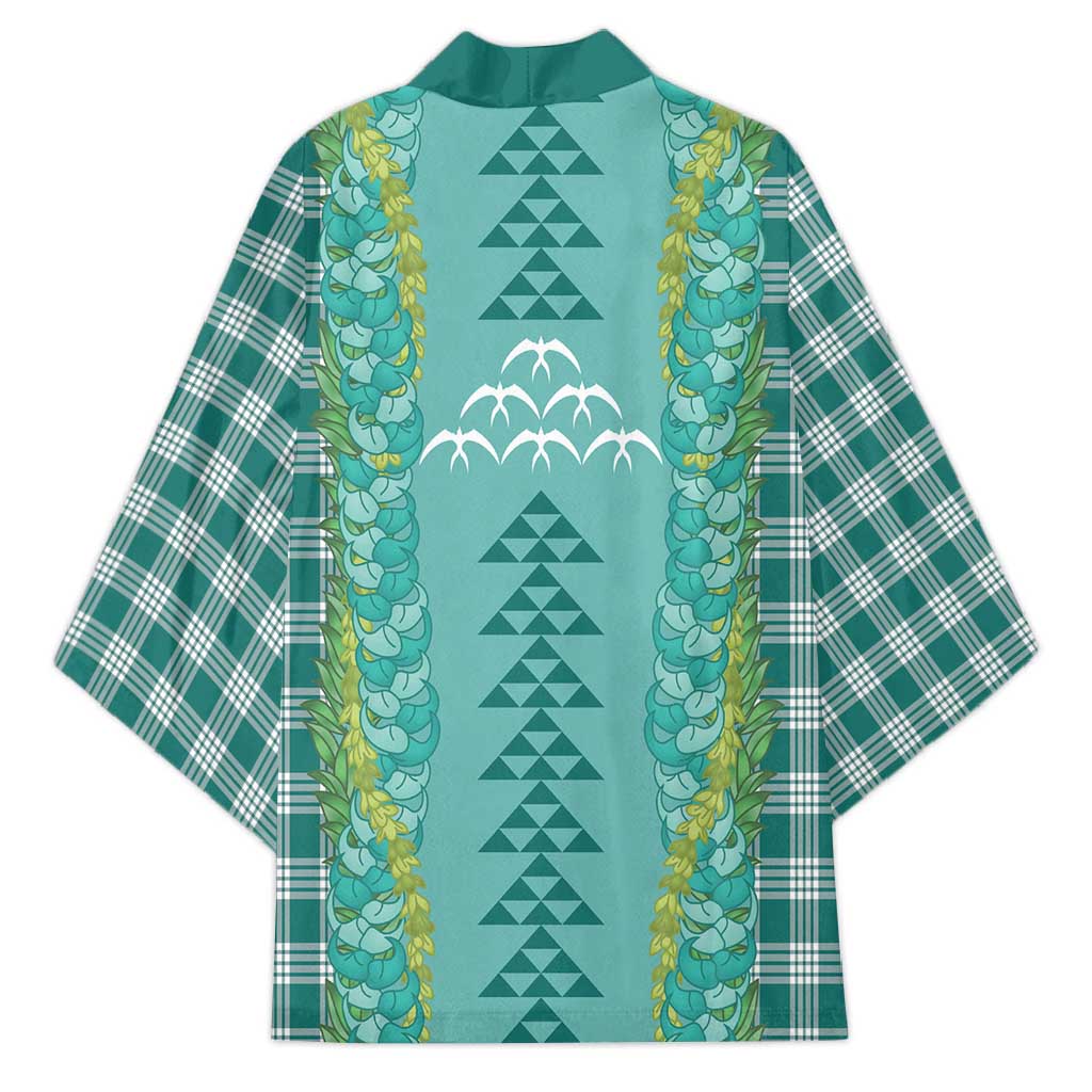 Teal Palaka Hawaii Iwa Bird Kimono Hawaiian Kakau Jade Vine Lei - Polynesian Pride