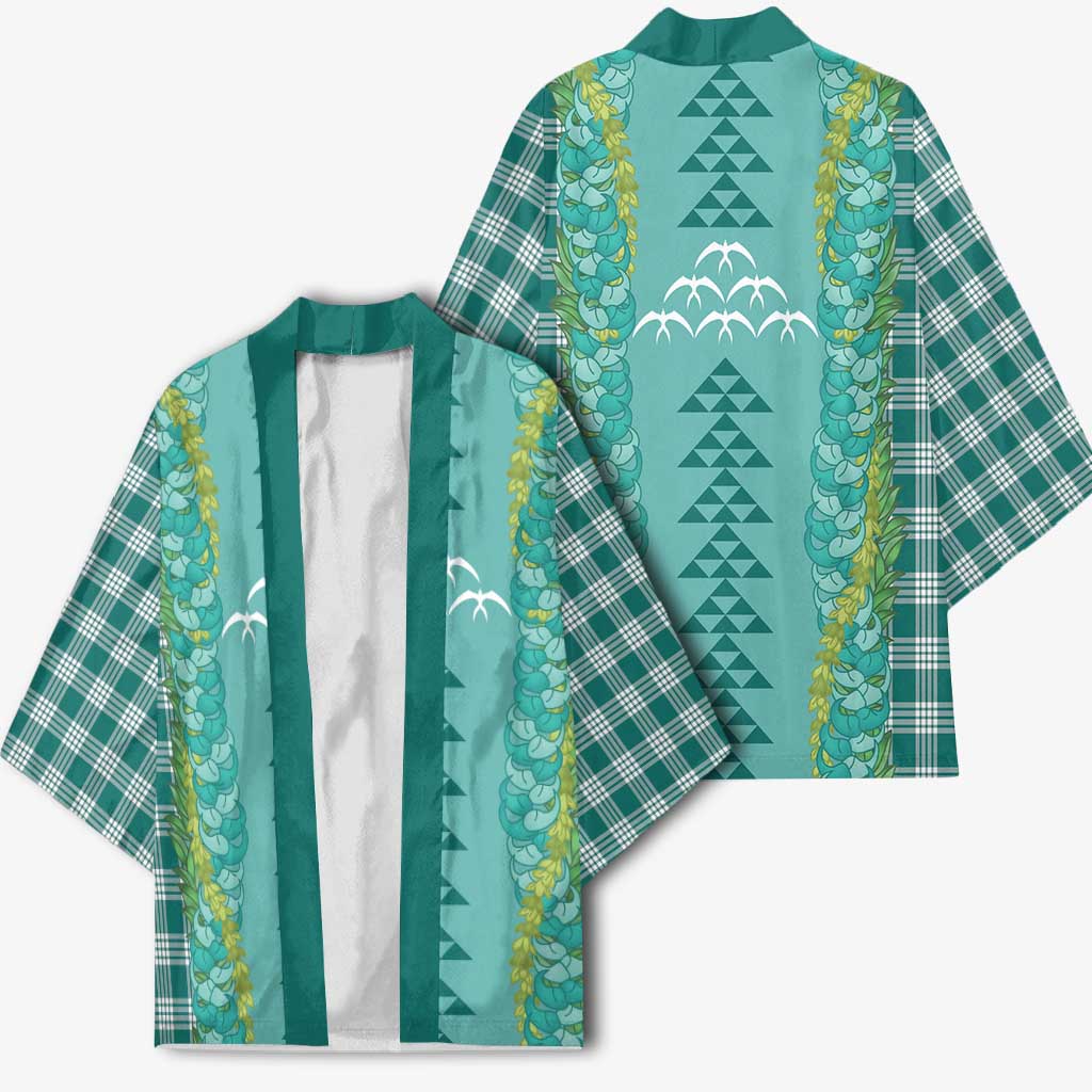 Teal Palaka Hawaii Iwa Bird Kimono Hawaiian Kakau Jade Vine Lei - Polynesian Pride