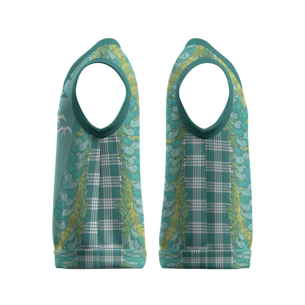 Teal Palaka Hawaii Iwa Bird Christmas Knitted V-Neck Vest Hawaiian Kakau Jade Vine Lei - Polynesian Pride