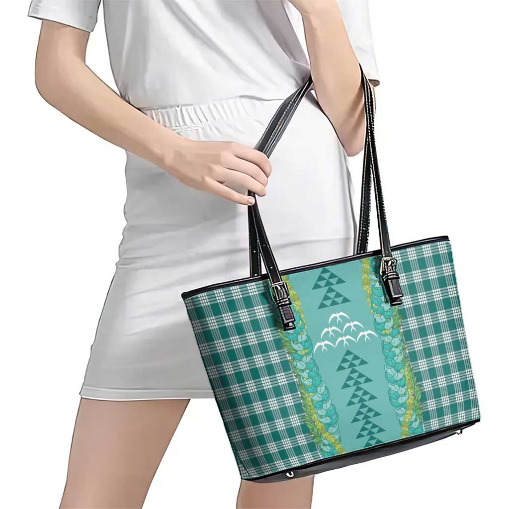 Teal Palaka Hawaii Iwa Bird Leather Tote Bag Hawaiian Kakau Jade Vine Lei LT14 - Polynesian Pride