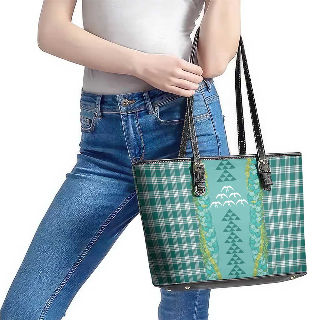 Teal Palaka Hawaii Iwa Bird Leather Tote Bag Hawaiian Kakau Jade Vine Lei LT14 - Polynesian Pride