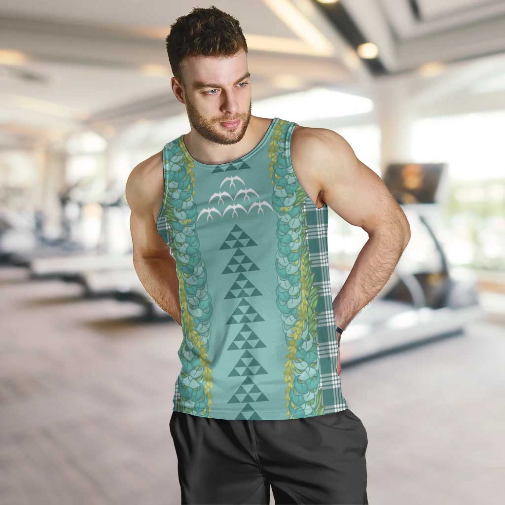 Teal Palaka Hawaii Iwa Bird Men Tank Top Hawaiian Kakau Jade Vine Lei - Polynesian Pride