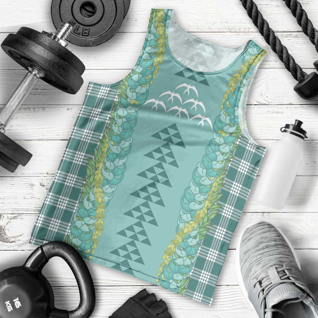 Teal Palaka Hawaii Iwa Bird Men Tank Top Hawaiian Kakau Jade Vine Lei - Polynesian Pride