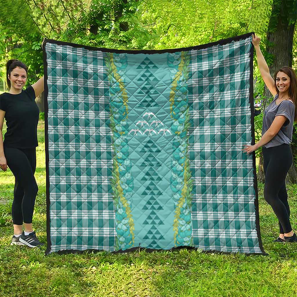 Teal Palaka Hawaii Iwa Bird Quilt Hawaiian Kakau Jade Vine Lei - Polynesian Pride