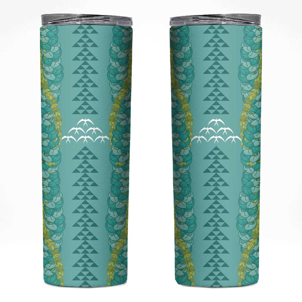 Teal Palaka Hawaii Iwa Bird Skinny Tumbler Hawaiian Kakau Jade Vine Lei LT14 Teal - Polynesian Pride