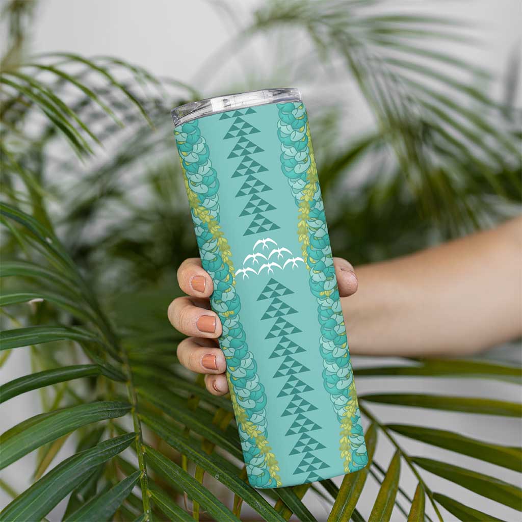 Teal Palaka Hawaii Iwa Bird Skinny Tumbler Hawaiian Kakau Jade Vine Lei LT14 - Polynesian Pride