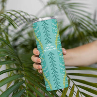 Teal Palaka Hawaii Iwa Bird Skinny Tumbler Hawaiian Kakau Jade Vine Lei LT14 - Polynesian Pride