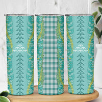 Teal Palaka Hawaii Iwa Bird Skinny Tumbler Hawaiian Kakau Jade Vine Lei LT14 - Polynesian Pride