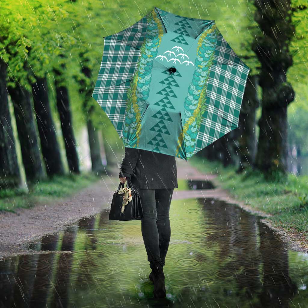 Teal Palaka Hawaii Iwa Bird Umbrella Hawaiian Kakau Jade Vine Lei - Polynesian Pride