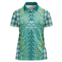 Teal Palaka Hawaii Iwa Bird Women Polo Shirt Hawaiian Kakau Jade Vine Lei LT14 Female Teal - Polynesian Pride