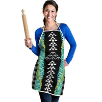 Black Palaka Hawaii Iwa Bird Apron Hawaiian Kakau Jade Vine Lei - Polynesian Pride