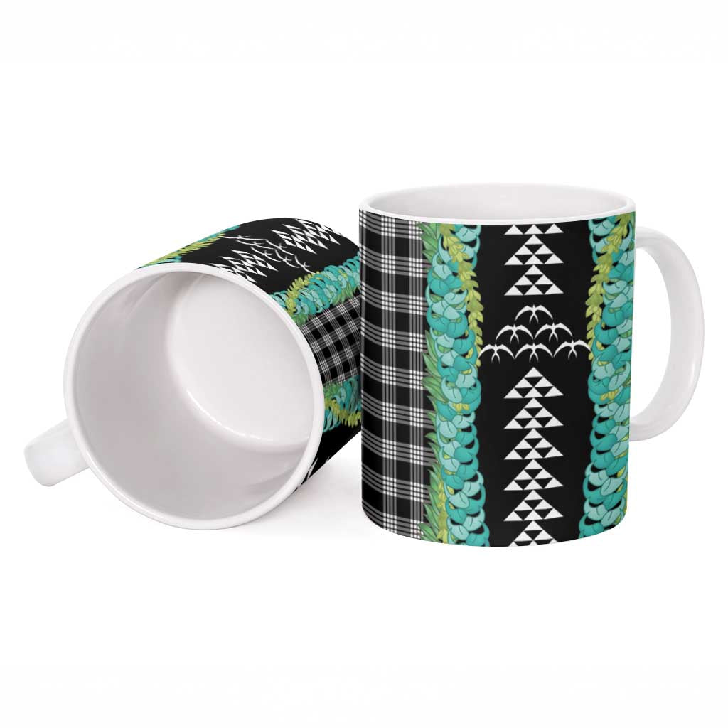 Black Palaka Hawaii Iwa Bird Ceramic Mug Hawaiian Kakau Jade Vine Lei - Polynesian Pride