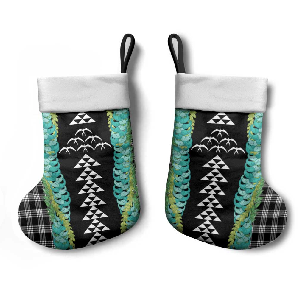 Black Palaka Hawaii Iwa Bird Christmas Stocking Hawaiian Kakau Jade Vine Lei - Polynesian Pride