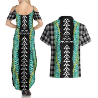 Black Palaka Hawaii Iwa Bird Couples Matching Summer Maxi Dress and Hawaiian Shirt Hawaiian Kakau Jade Vine Lei LT14 - Polynesian Pride