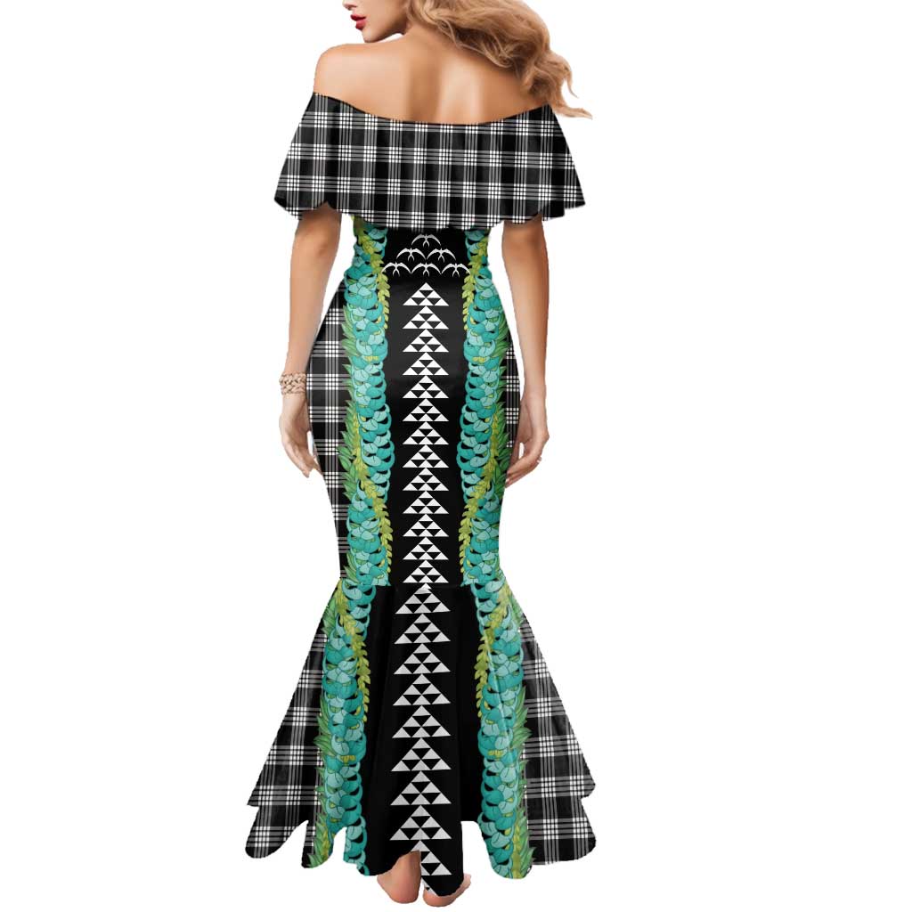 Black Palaka Hawaii Iwa Bird Family Matching Mermaid Dress and Hawaiian Shirt Hawaiian Kakau Jade Vine Lei LT14 - Polynesian Pride