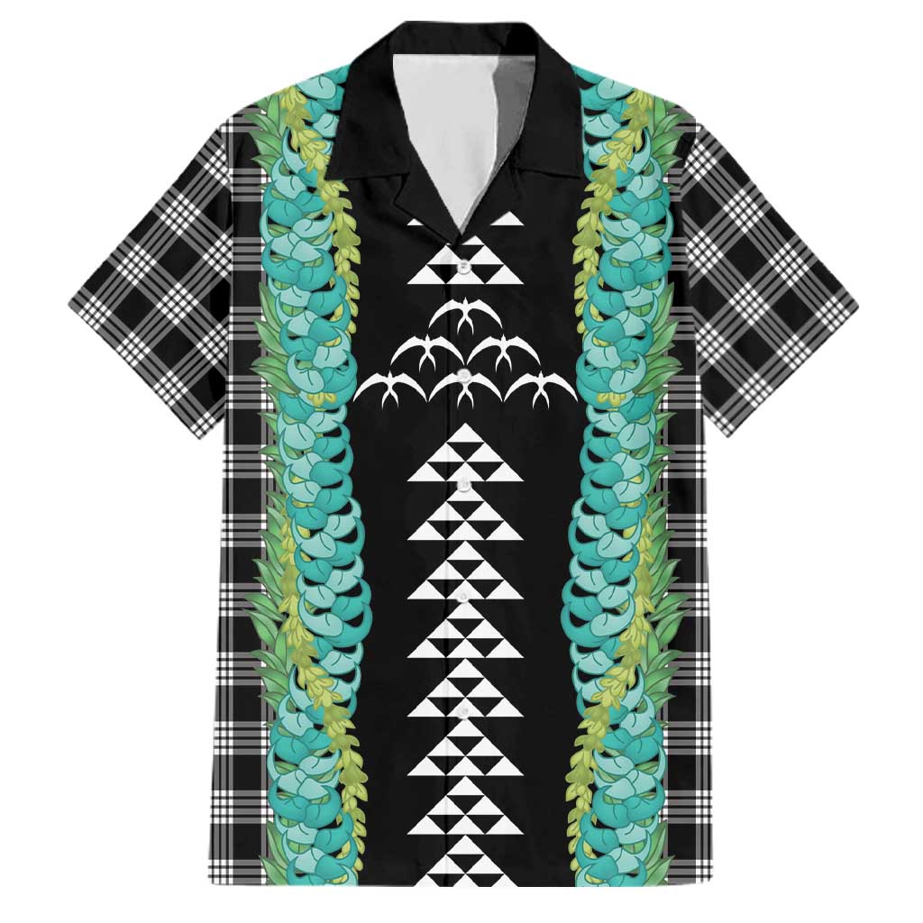 Black Palaka Hawaii Iwa Bird Family Matching Off Shoulder Maxi Dress and Hawaiian Shirt Hawaiian Kakau Jade Vine Lei LT14 Dad's Shirt - Short Sleeve Black - Polynesian Pride