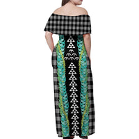 Black Palaka Hawaii Iwa Bird Family Matching Off Shoulder Maxi Dress and Hawaiian Shirt Hawaiian Kakau Jade Vine Lei LT14 - Polynesian Pride