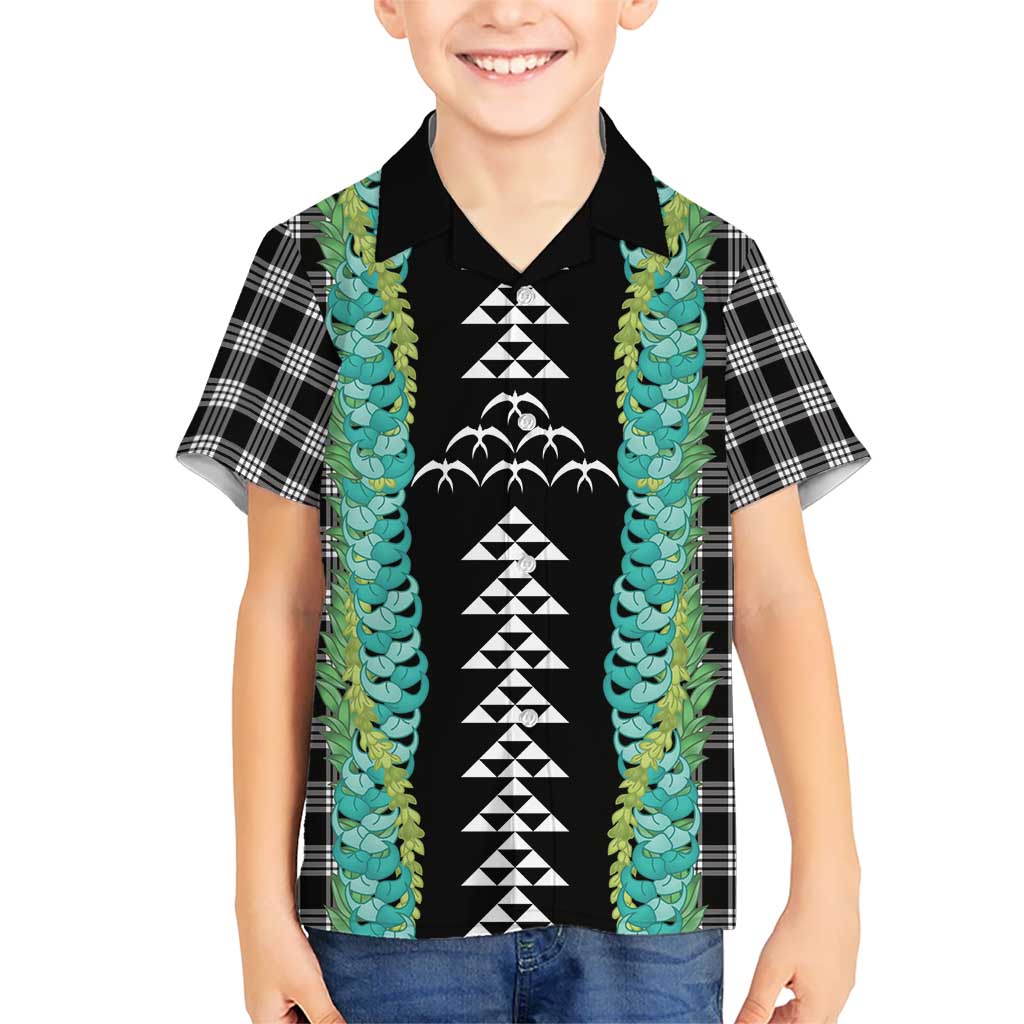 Black Palaka Hawaii Iwa Bird Family Matching Off Shoulder Maxi Dress and Hawaiian Shirt Hawaiian Kakau Jade Vine Lei LT14 Son's Shirt Black - Polynesian Pride