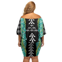 Black Palaka Hawaii Iwa Bird Family Matching Off Shoulder Short Dress and Hawaiian Shirt Hawaiian Kakau Jade Vine Lei LT14 - Polynesian Pride