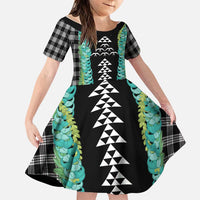 Black Palaka Hawaii Iwa Bird Family Matching Short Sleeve Bodycon Dress and Hawaiian Shirt Hawaiian Kakau Jade Vine Lei LT14 Daughter's Dress Black - Polynesian Pride