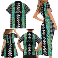 Black Palaka Hawaii Iwa Bird Family Matching Short Sleeve Bodycon Dress and Hawaiian Shirt Hawaiian Kakau Jade Vine Lei LT14 - Polynesian Pride
