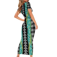 Black Palaka Hawaii Iwa Bird Family Matching Short Sleeve Bodycon Dress and Hawaiian Shirt Hawaiian Kakau Jade Vine Lei LT14 - Polynesian Pride