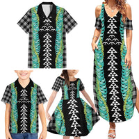 Black Palaka Hawaii Iwa Bird Family Matching Summer Maxi Dress and Hawaiian Shirt Hawaiian Kakau Jade Vine Lei LT14 - Polynesian Pride