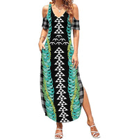 Black Palaka Hawaii Iwa Bird Family Matching Summer Maxi Dress and Hawaiian Shirt Hawaiian Kakau Jade Vine Lei LT14 Mom's Dress Black - Polynesian Pride
